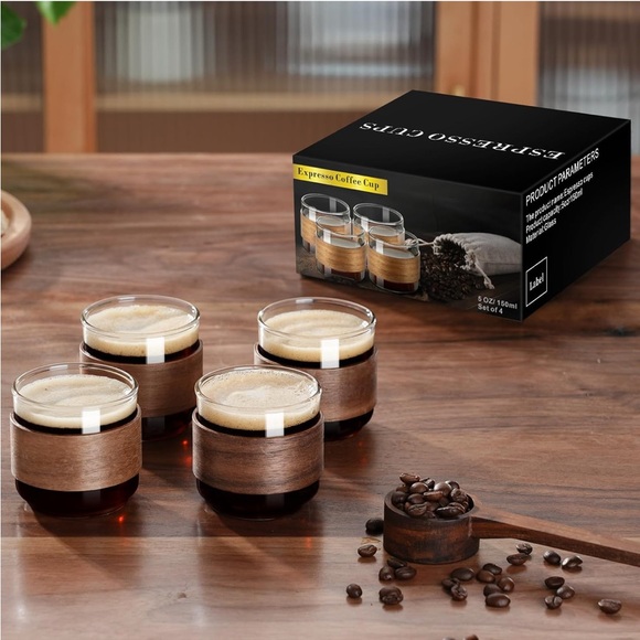 Espresso Cups with Wooden Insulated Ring (5oz, 4-set) - Picture 5 of 7